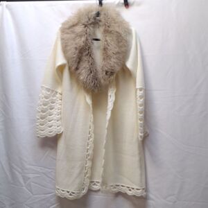 Elegant Cream Cardigan with Faux Fur Collar